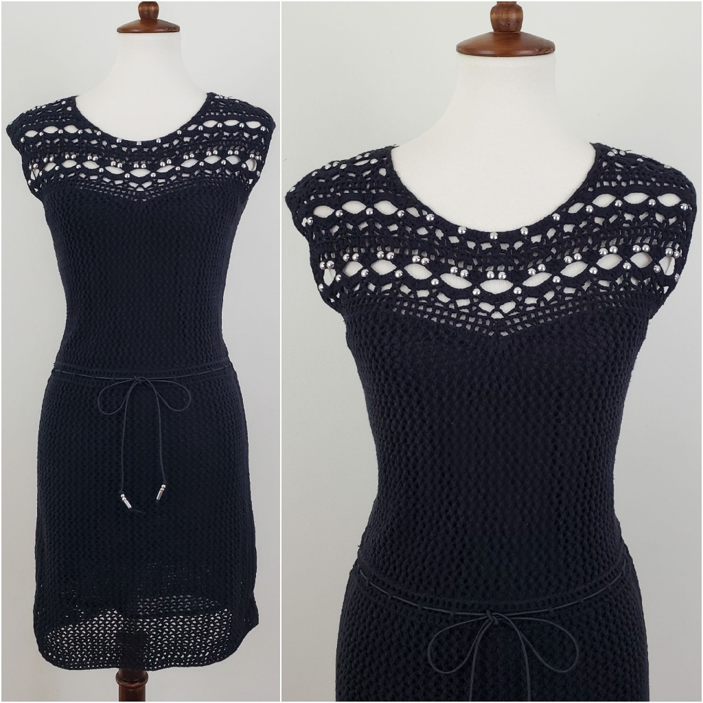 Vs Moda International Black Studded Crochet Dress